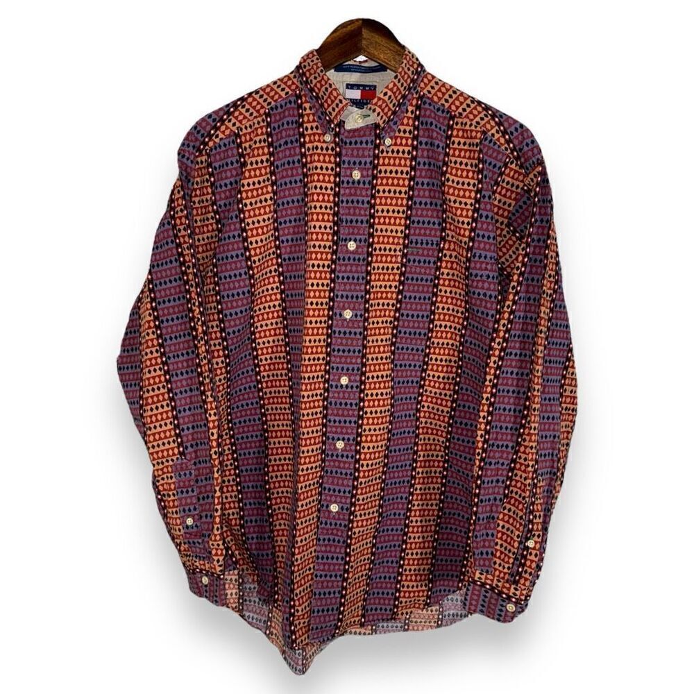 80s Tommy Hilfiger Print Iconic Oxford Button Down Shirt M